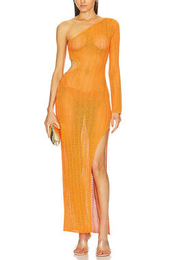Michael Costello Sleek Orange Seana Maxi Knit Dress Size XXS